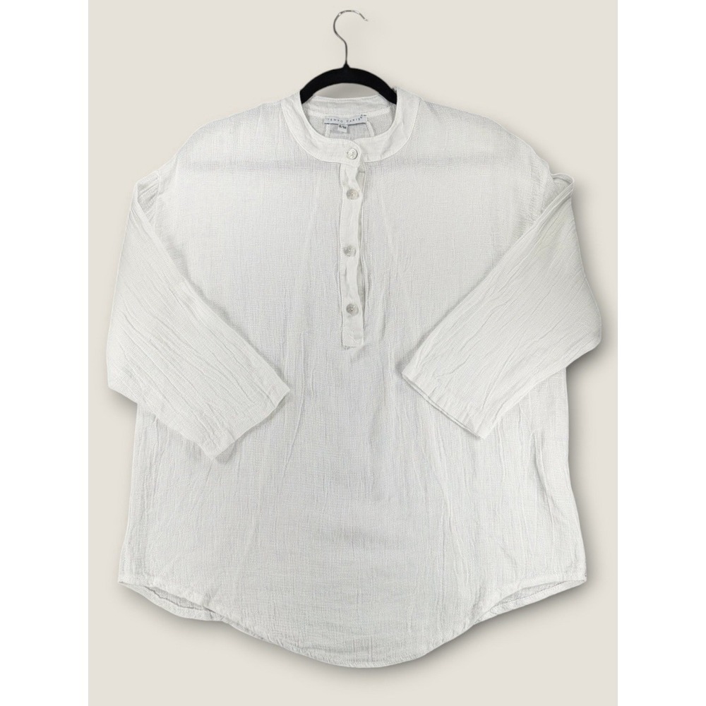 Tempo Paris White Linen Cotton Blend Top Womens S/M Made In Italy